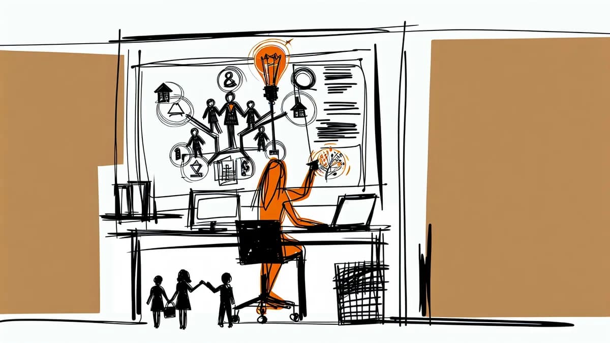 Konzentration bei Homeoffice mit Familie - Elternteil arbeitet fokussiert während Kinder spielen