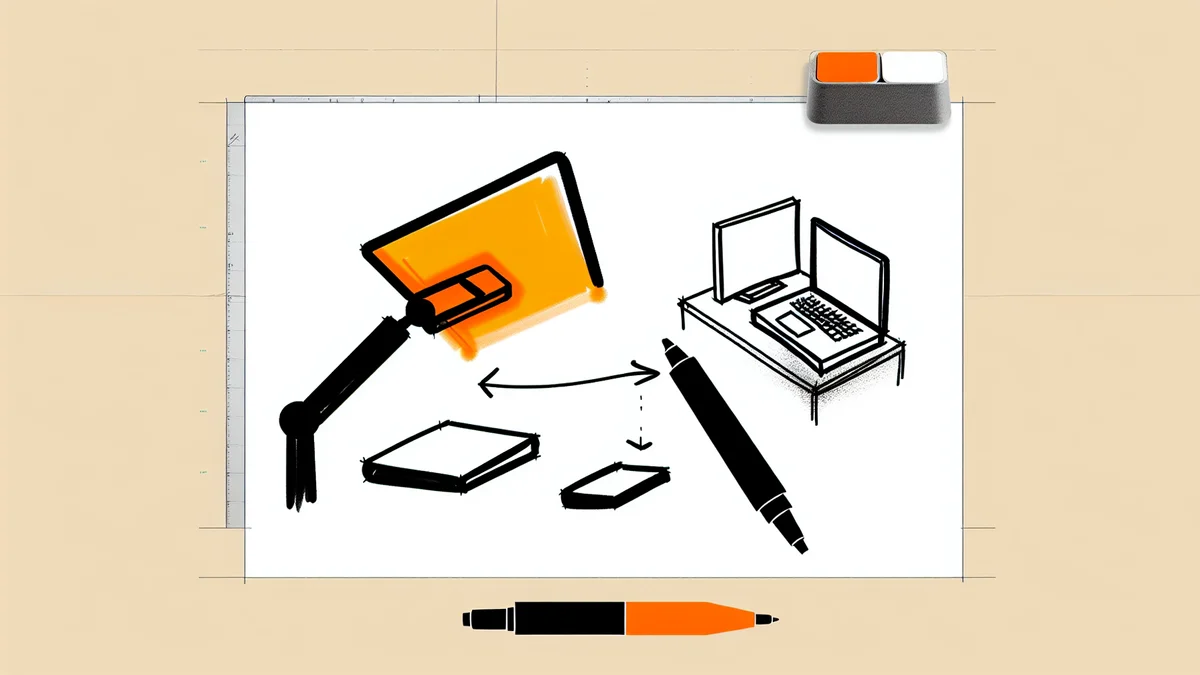 Laptop-Ständer vs externer Monitor: Beide Optionen nebeneinander auf dem Schreibtisch